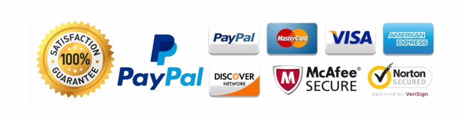 Payment methods — PayPal, Visa, Mastercard, Discover, American Express